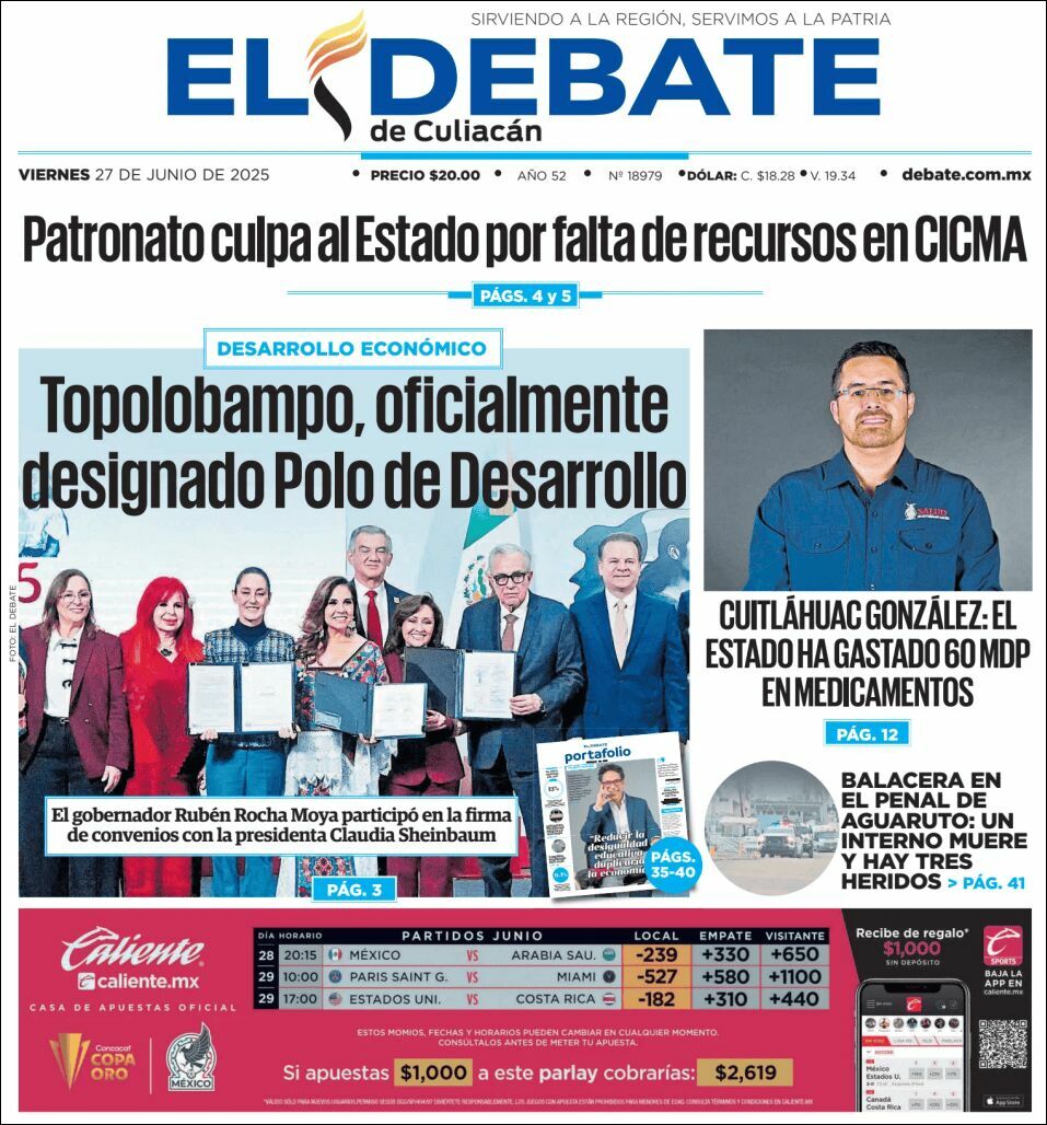 El Debate Culiacán, edición del viernes 27 de junio de 2025 El Debate Culiacán, edición del viernes 27 de junio de 2025