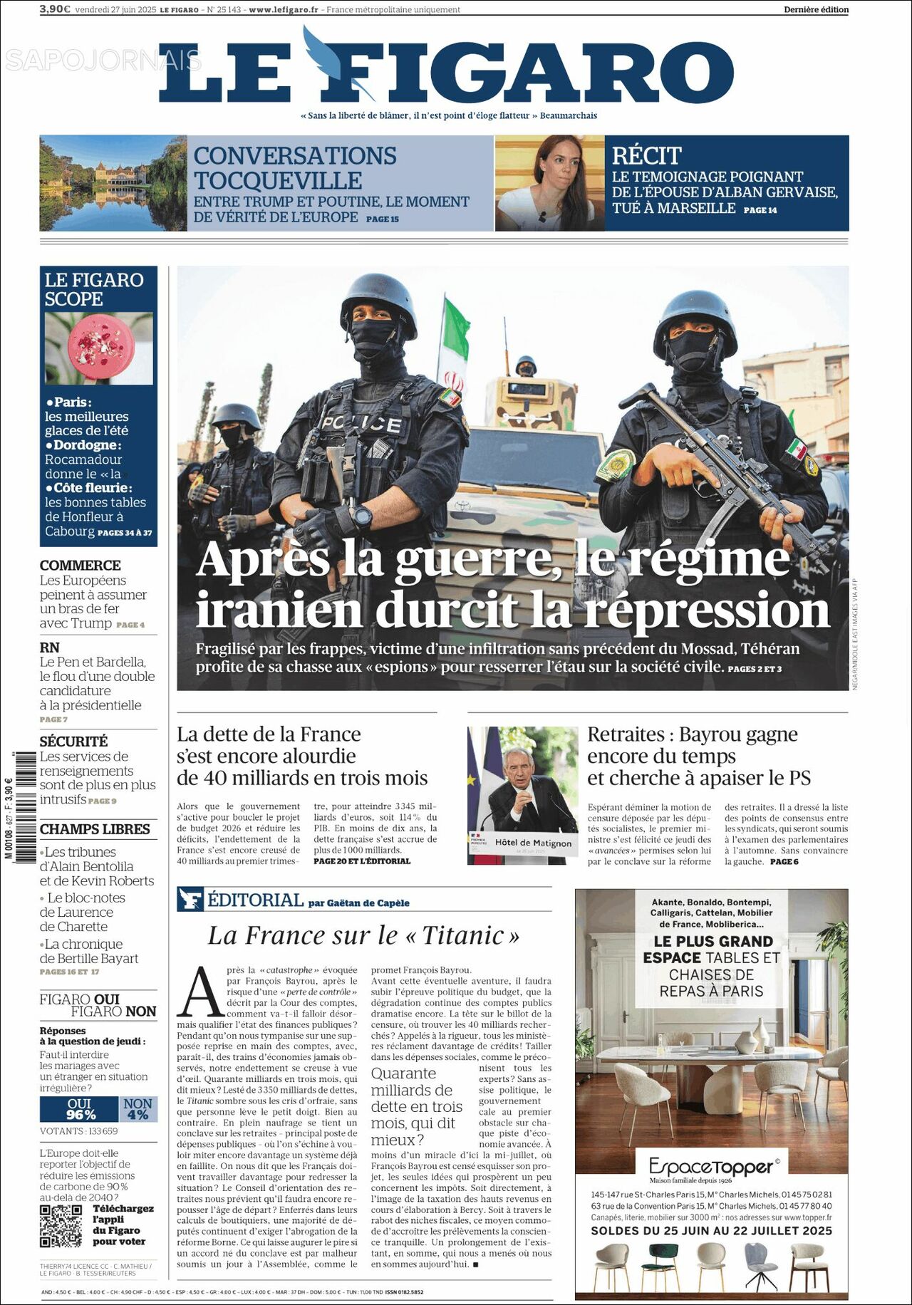 Le Figaro, edición del viernes 27 de junio de 2025 Le Figaro, edición del viernes 27 de junio de 2025