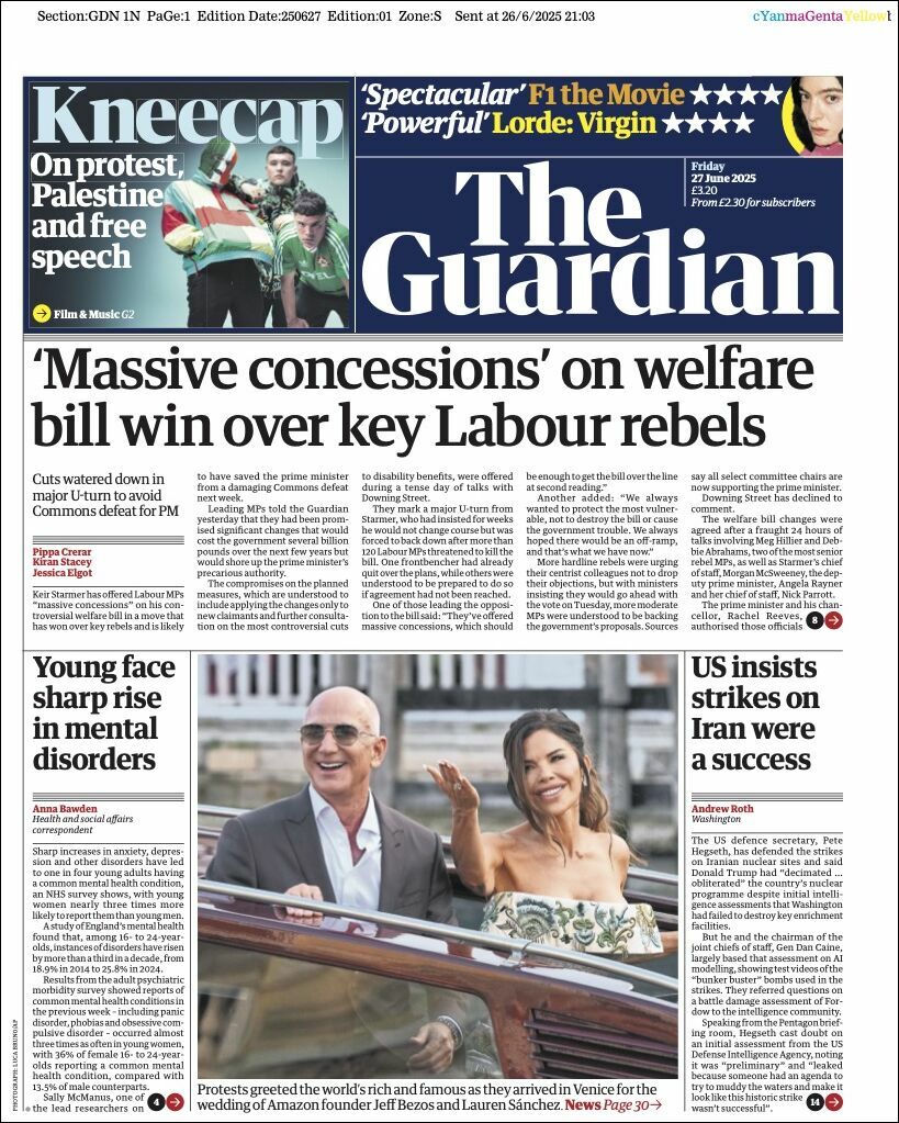 The Guardian, edición del viernes 27 de junio de 2025 The Guardian, edición del viernes 27 de junio de 2025