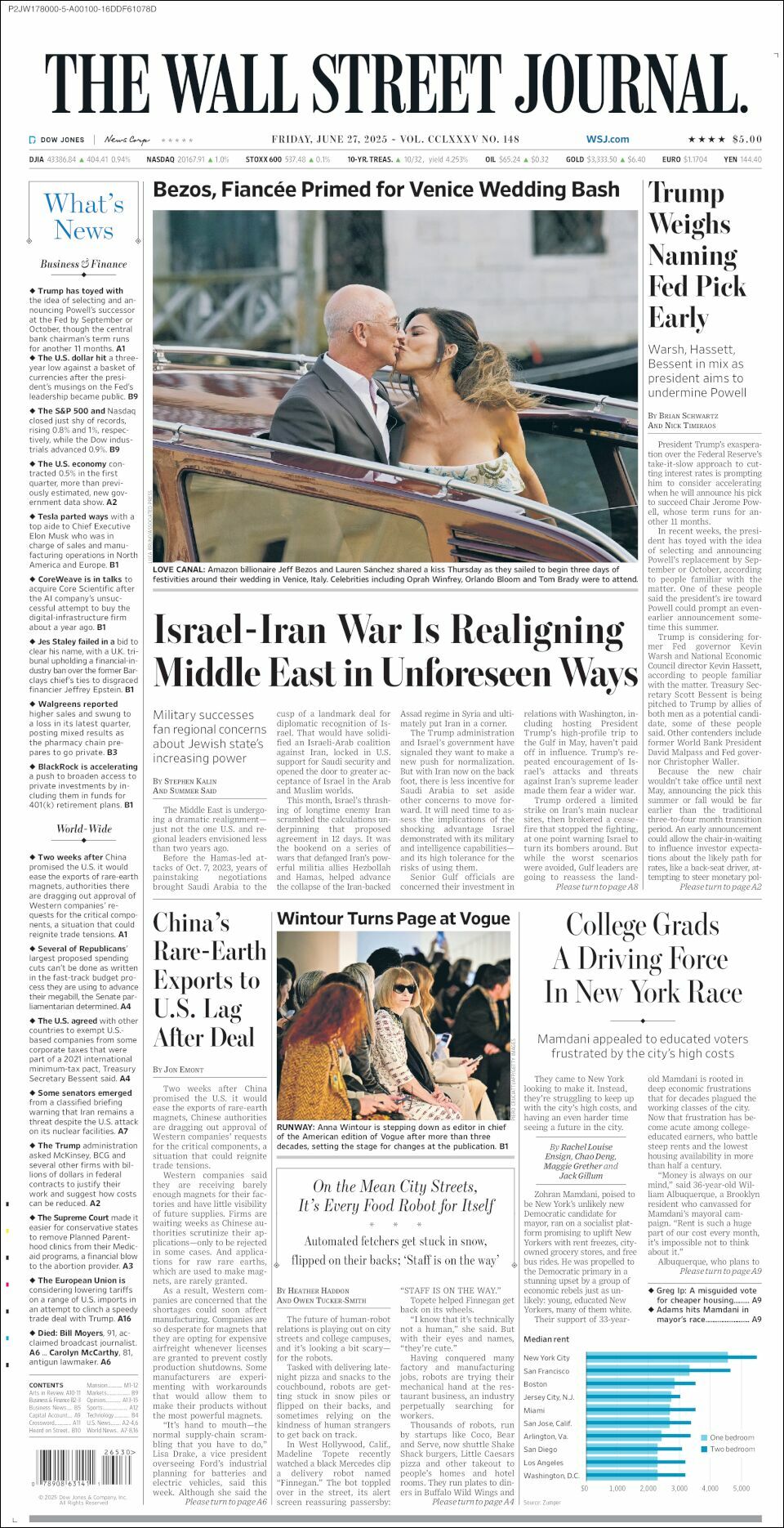 The Wall Street Journal, edición del viernes 27 de junio de 2025 The Wall Street Journal, edición del viernes 27 de junio de 2025