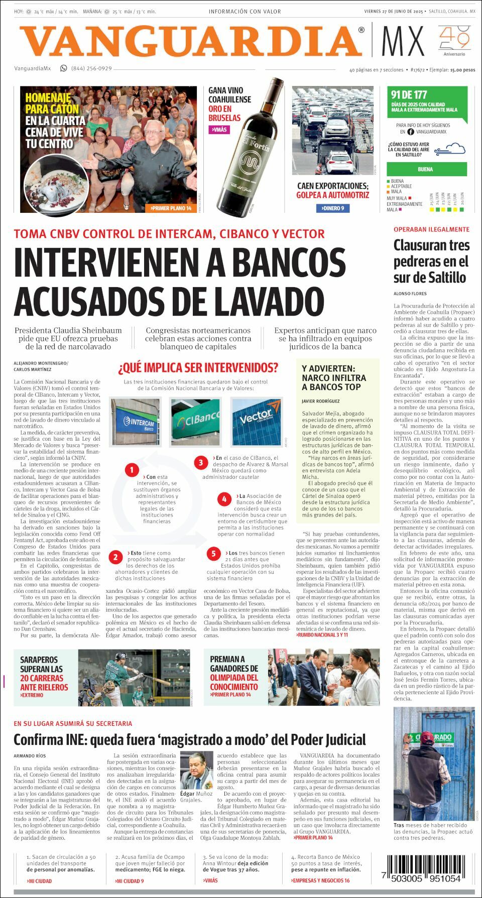 Vanguardia, edición del viernes 27 de junio de 2025 Vanguardia, edición del viernes 27 de junio de 2025