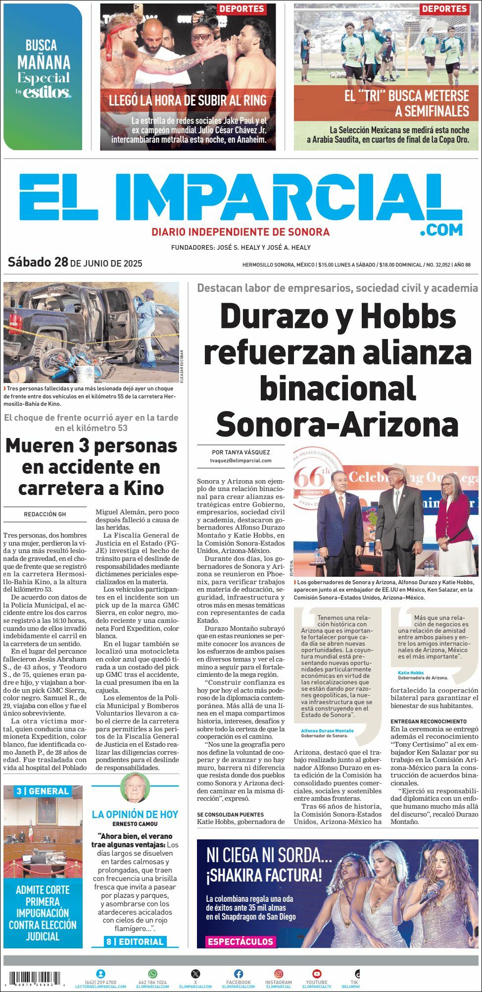 El Imparcial, edición del sábado 28 de junio de 2025 El Imparcial, edición del sábado 28 de junio de 2025