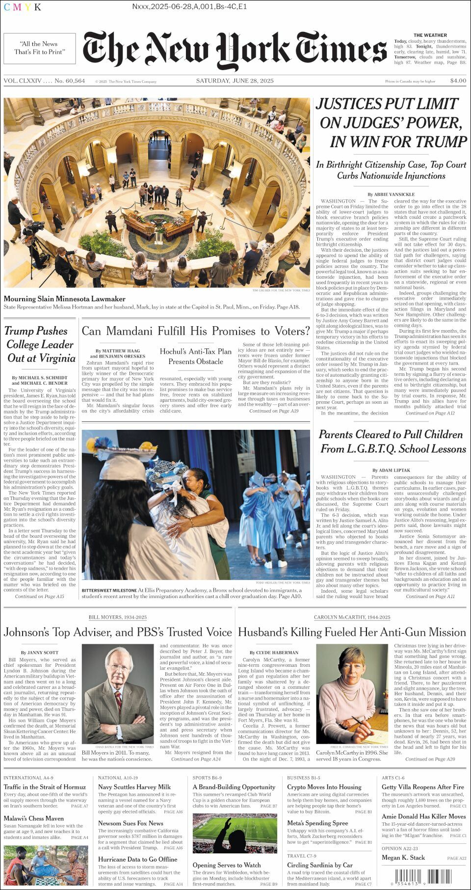 The New York Times, edición del sábado 28 de junio de 2025 The New York Times, edición del sábado 28 de junio de 2025