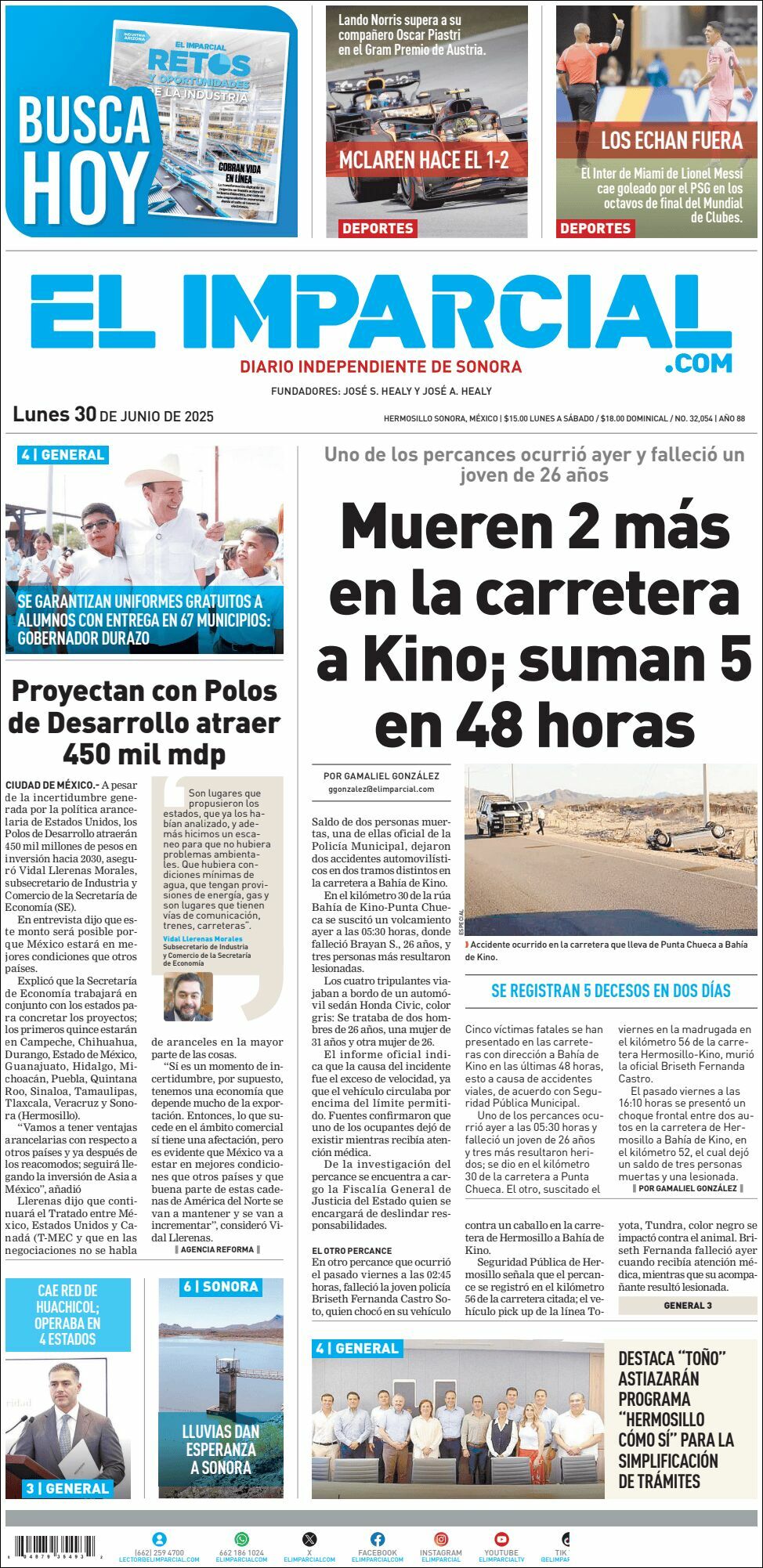 El Imparcial, edición del lunes 30 de junio de 2025