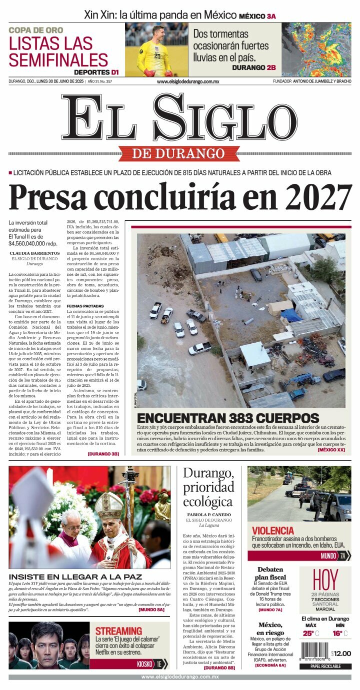 El Siglo de Durango, edición del lunes 30 de junio de 2025