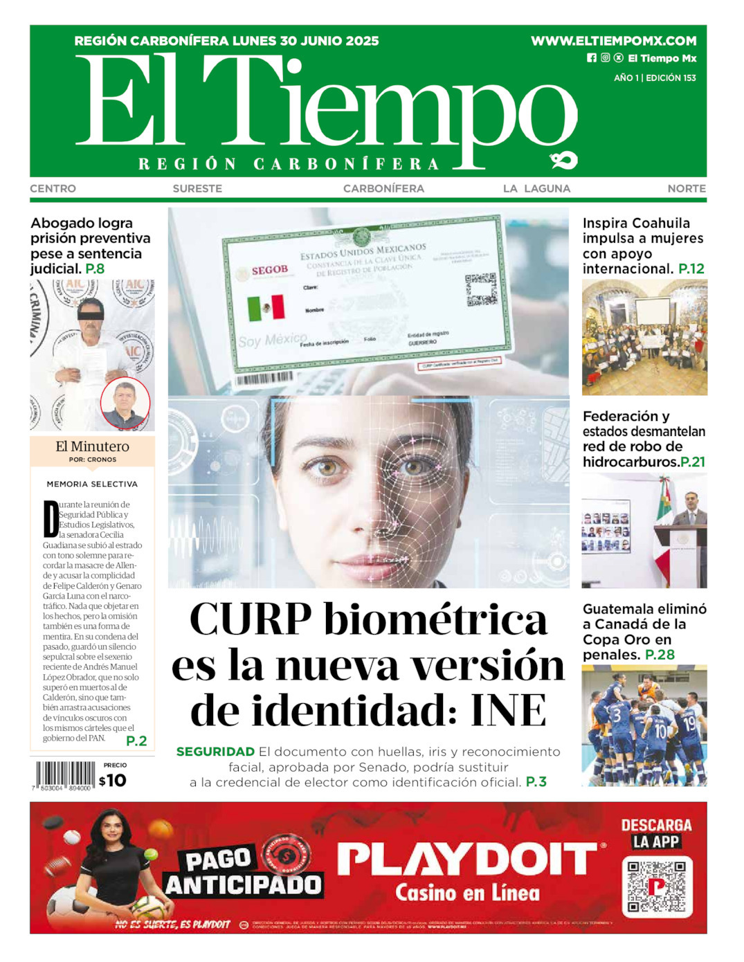 El Tiempo Región Carbonífera, edición del lunes 30 de junio de 2025