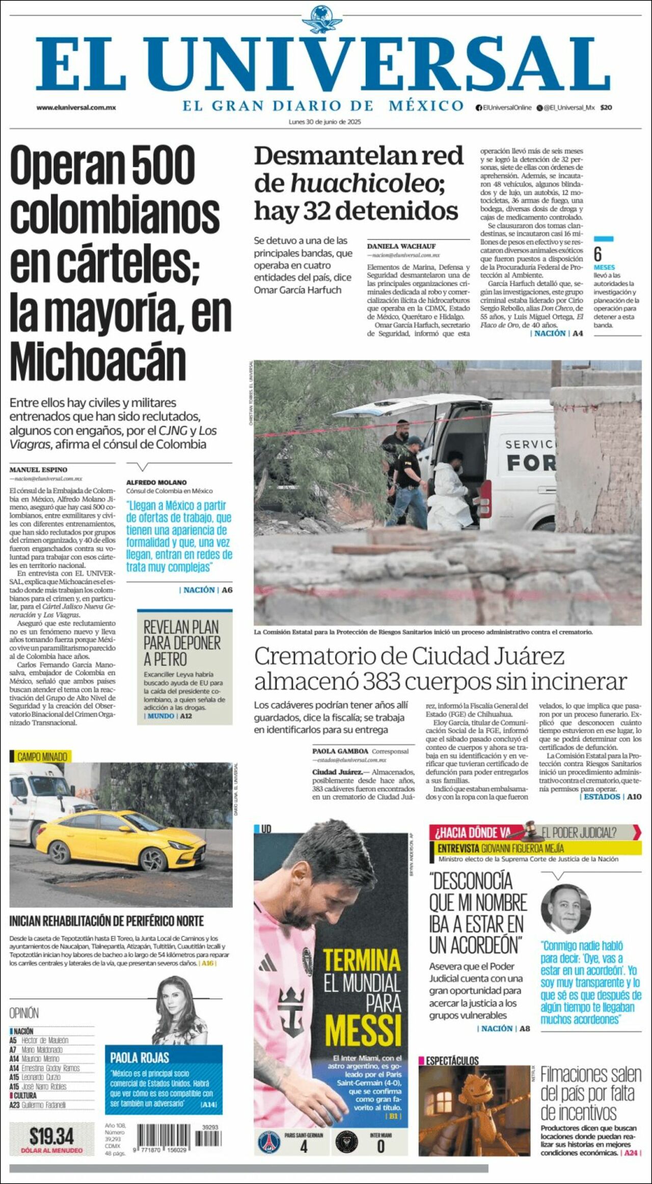 El Universal, edición del lunes 30 de junio de 2025