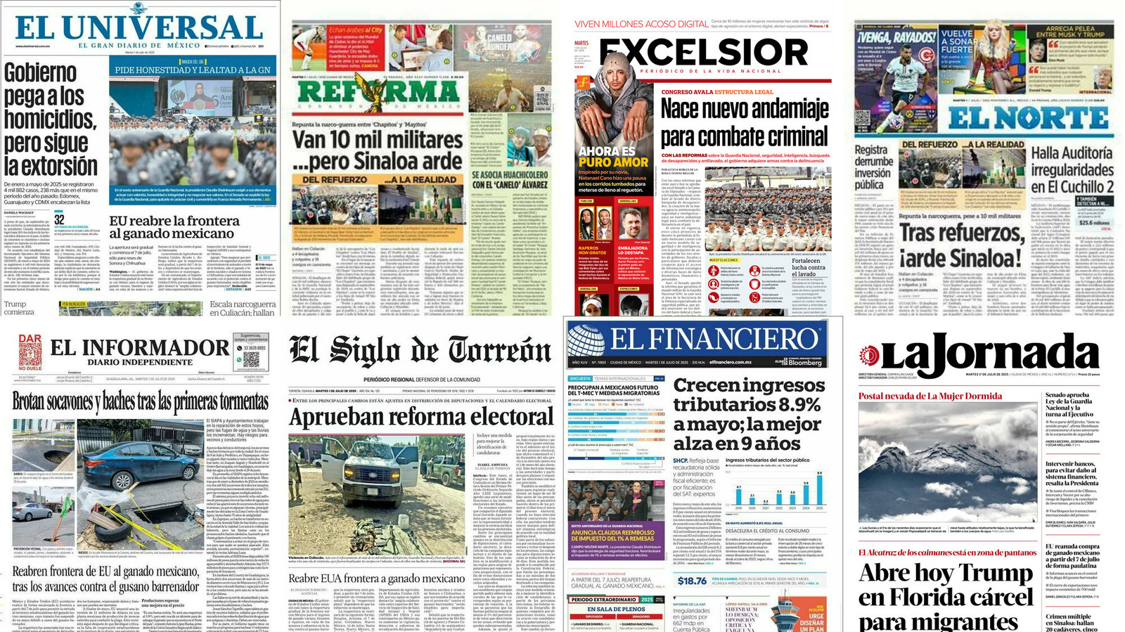 Portadas de periódicos impresos más importantes de México hoy
