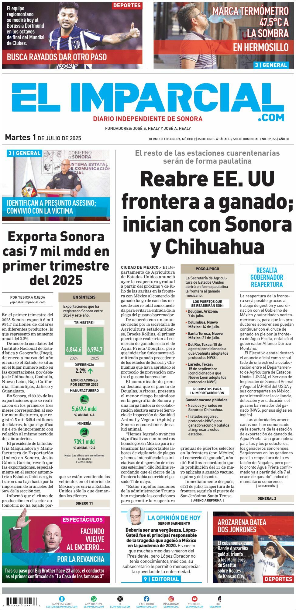 El Imparcial, edición del martes 01 de julio de 2025