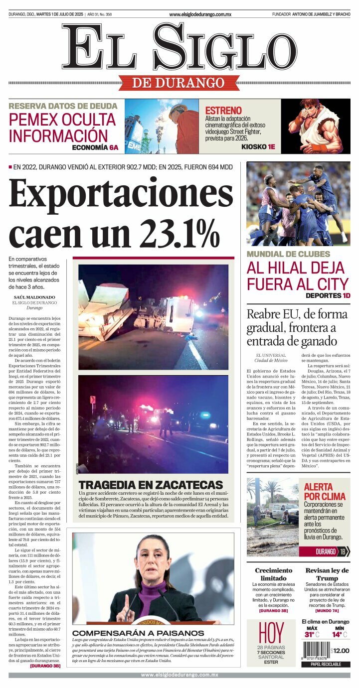 El Siglo de Durango, edición del martes 01 de julio de 2025