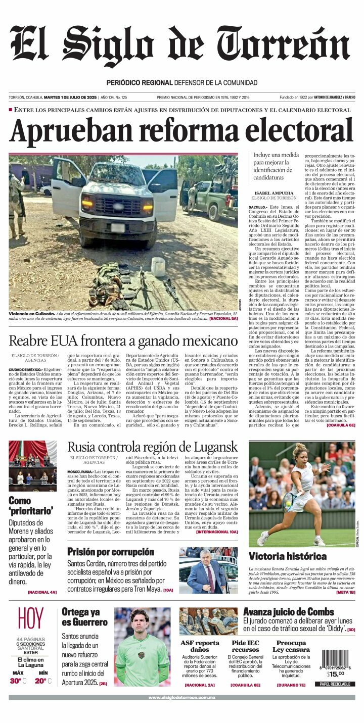 El Siglo de Torreón, edición del martes 01 de julio de 2025