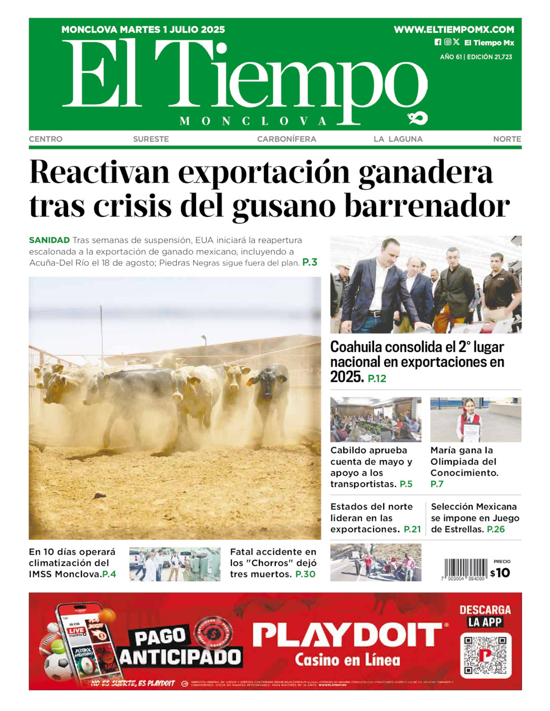 El Tiempo Monclova, edición del martes 01 de julio de 2025