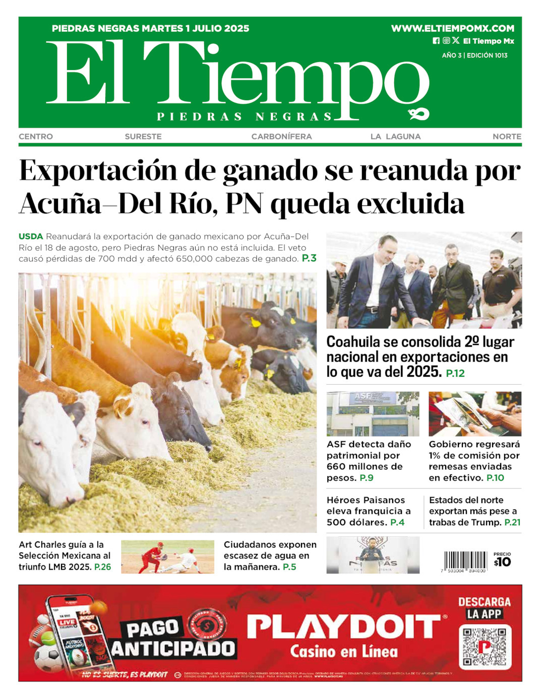 El Tiempo Piedras Negras, edición del martes 01 de julio de 2025