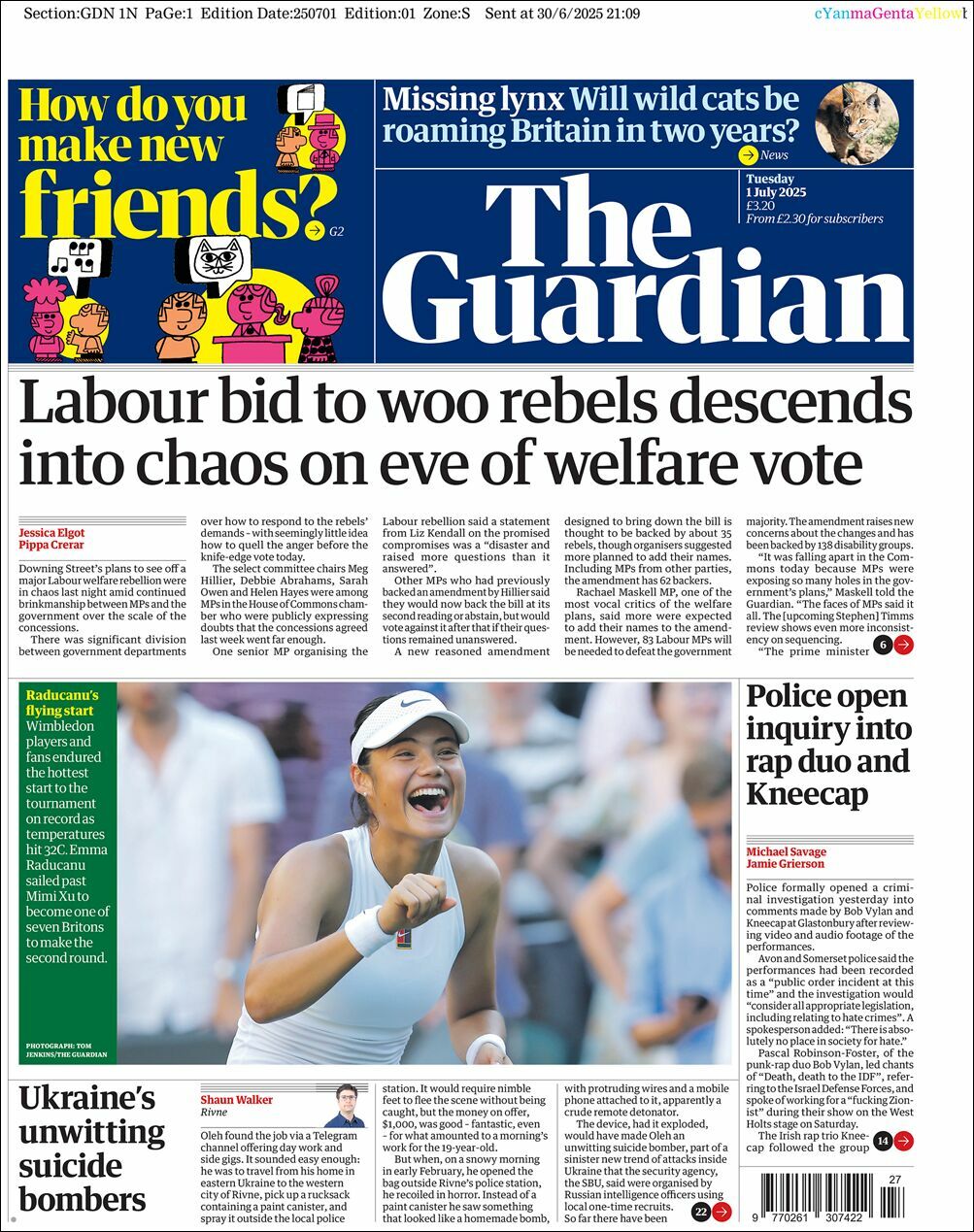 The Guardian, edición del martes 01 de julio de 2025