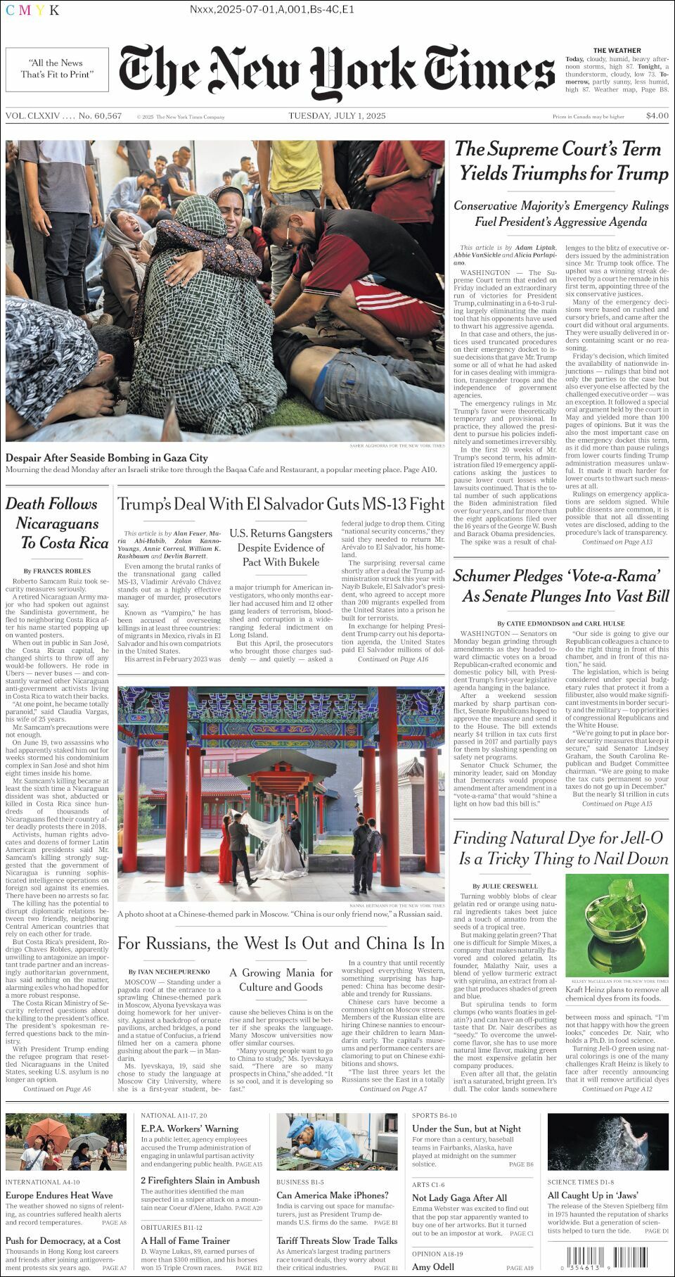The New York Times, edición del martes 01 de julio de 2025