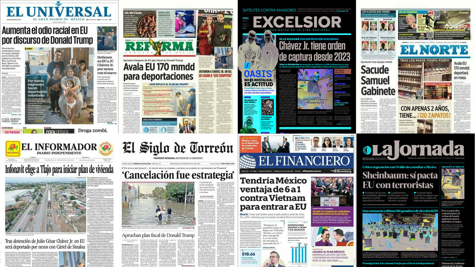Portadas de periódicos impresos más importantes de México hoy