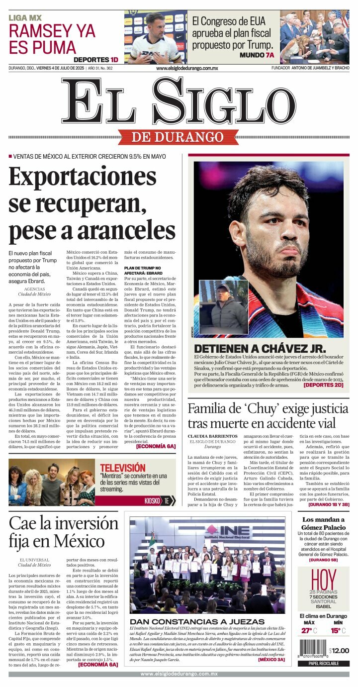 El Siglo de Durango, edición del viernes 04 de julio de 2025 El Siglo de Durango, edición del viernes 04 de julio de 2025
