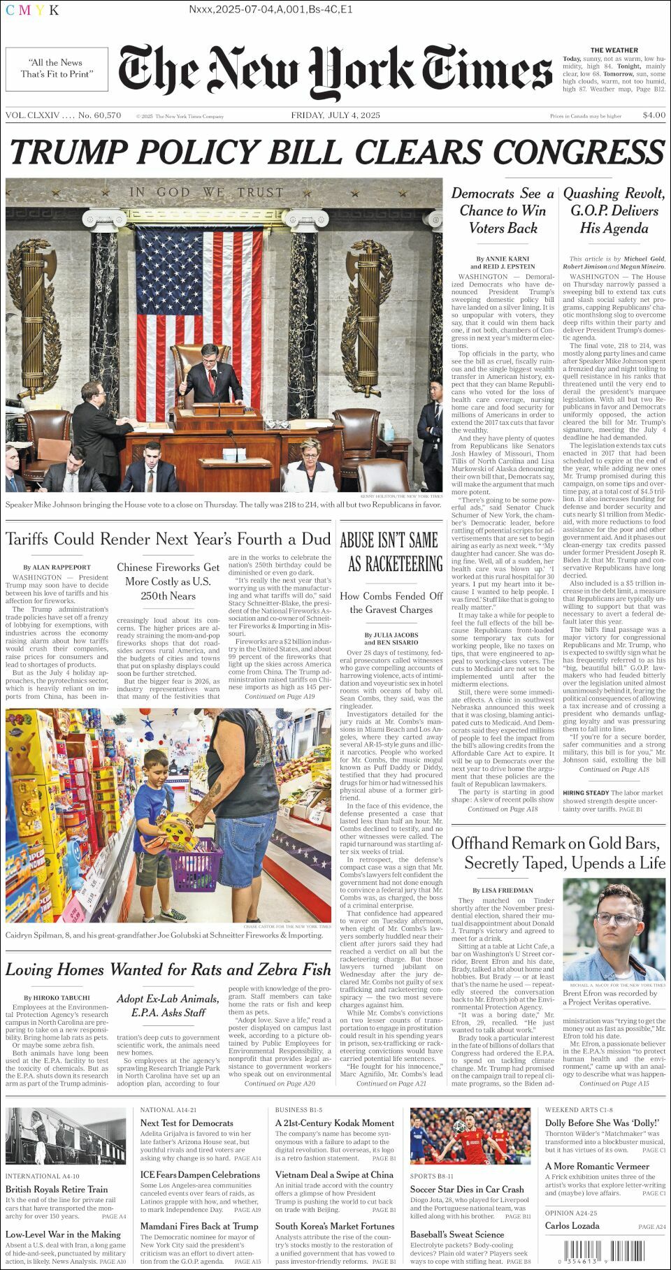 The New York Times, edición del viernes 04 de julio de 2025 The New York Times, edición del viernes 04 de julio de 2025