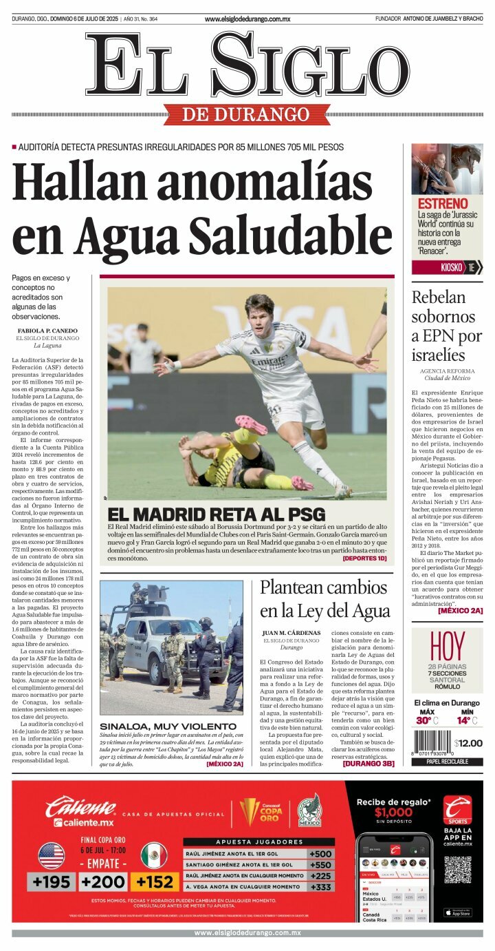 El Siglo de Durango, edición del domingo 06 de julio de 2025 El Siglo de Durango, edición del domingo 06 de julio de 2025