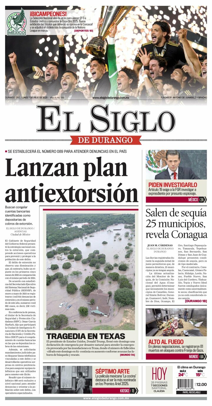 El Siglo de Durango, edición del lunes 07 de julio de 2025 El Siglo de Durango, edición del lunes 07 de julio de 2025