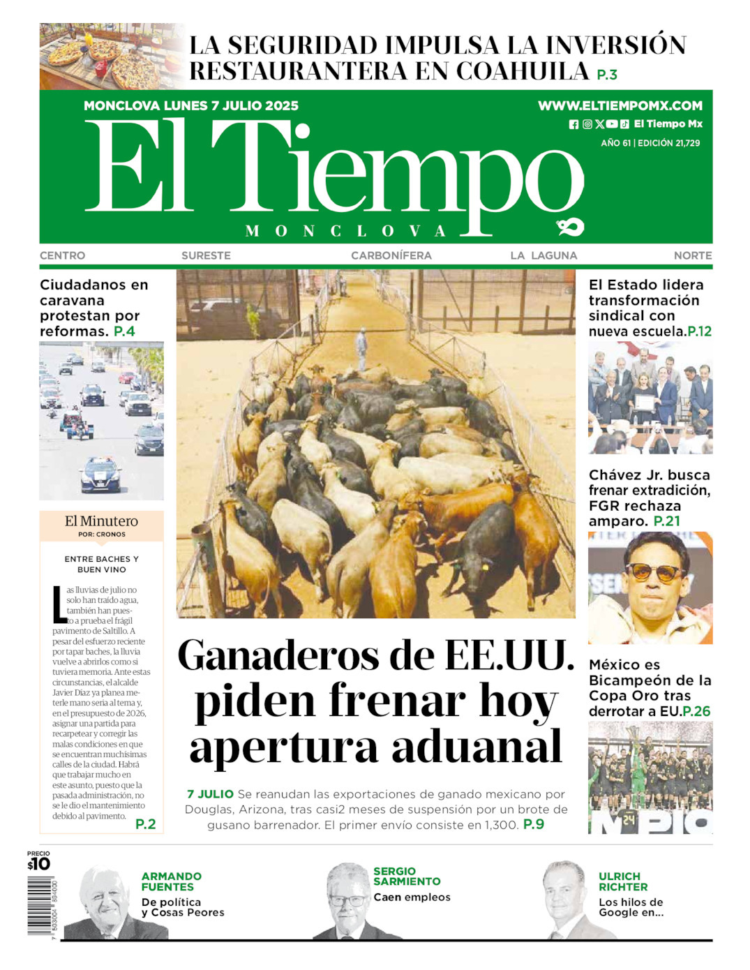 El Tiempo Monclova, edición del lunes 07 de julio de 2025 El Tiempo Monclova, edición del lunes 07 de julio de 2025