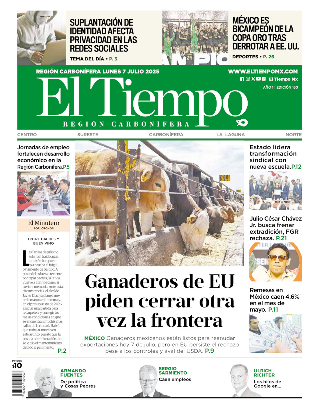 El Tiempo Región Carbonífera, edición del lunes 07 de julio de 2025 El Tiempo Región Carbonífera, edición del lunes 07 de julio de 2025