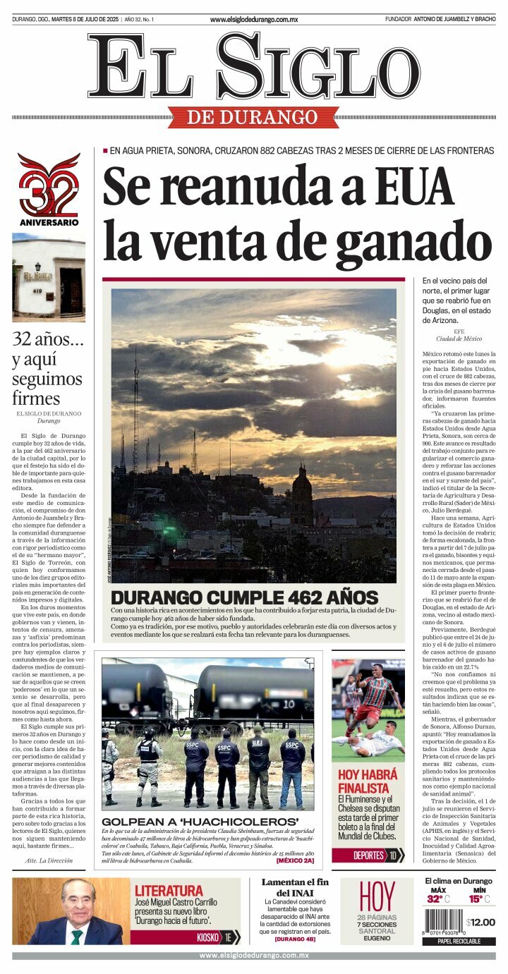 El Siglo de Durango, edición del martes 08 de julio de 2025 El Siglo de Durango, edición del martes 08 de julio de 2025
