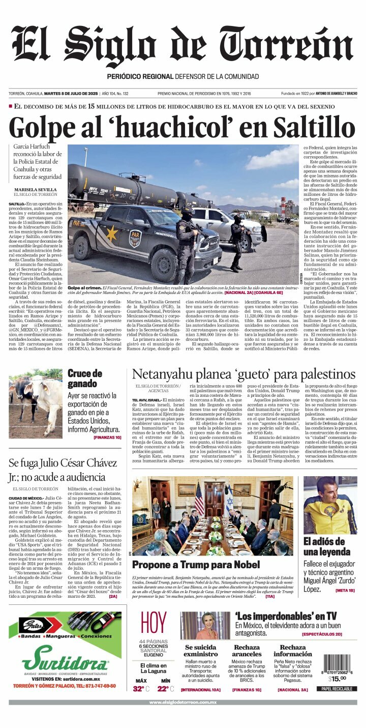 El Siglo de Torreón, edición del martes 08 de julio de 2025 El Siglo de Torreón, edición del martes 08 de julio de 2025