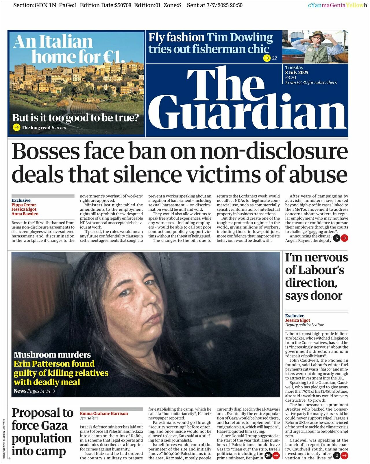 The Guardian, edición del martes 08 de julio de 2025 The Guardian, edición del martes 08 de julio de 2025