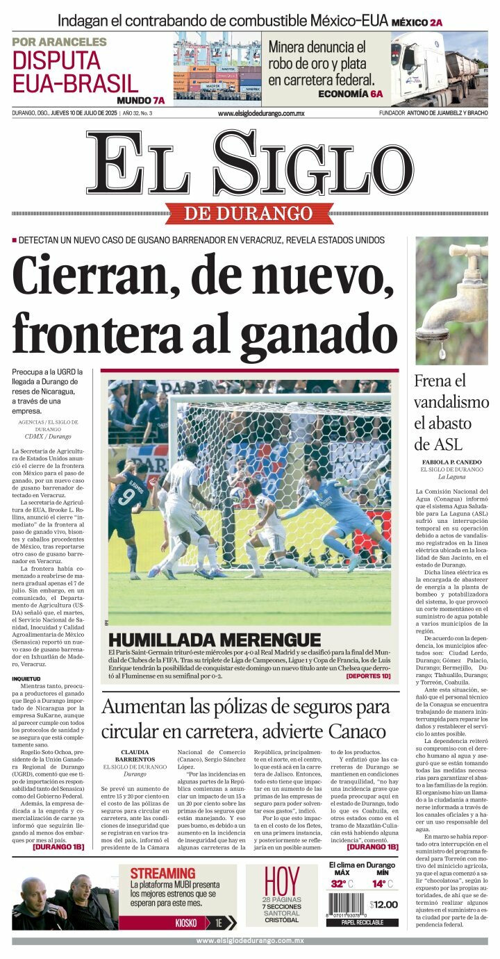 El Siglo de Durango, edición del jueves 10 de julio de 2025 El Siglo de Durango, edición del jueves 10 de julio de 2025