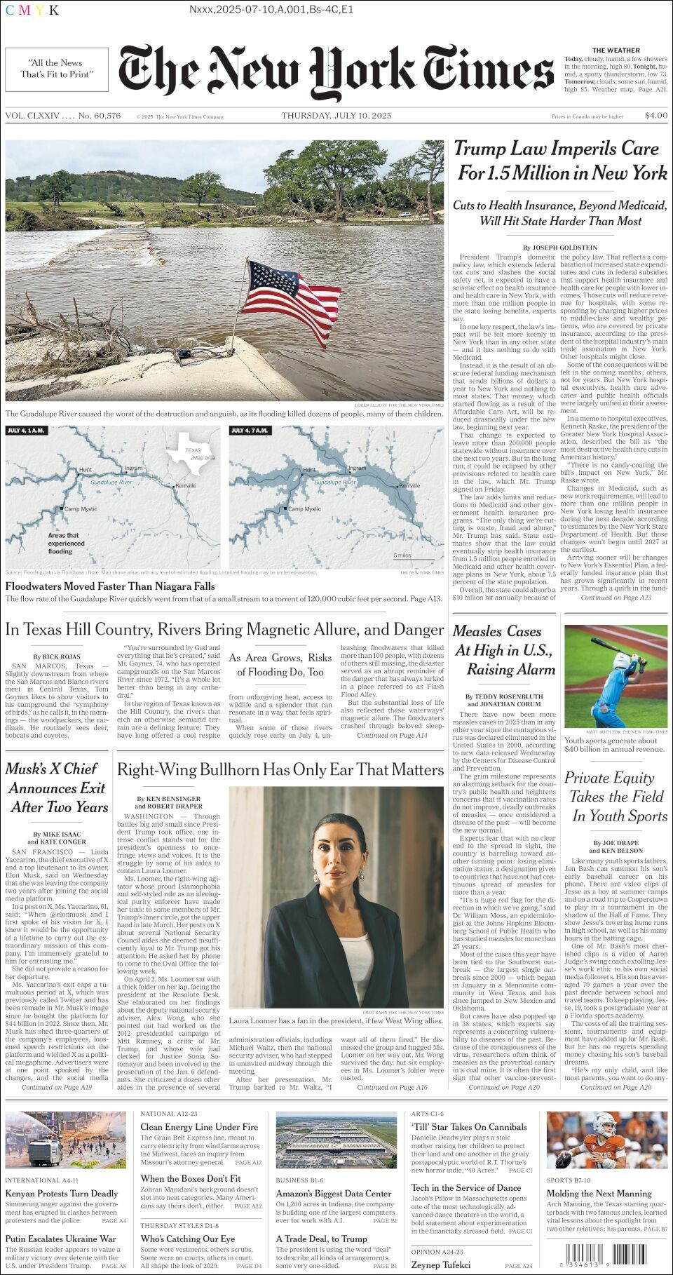 The New York Times, edición del jueves 10 de julio de 2025 The New York Times, edición del jueves 10 de julio de 2025