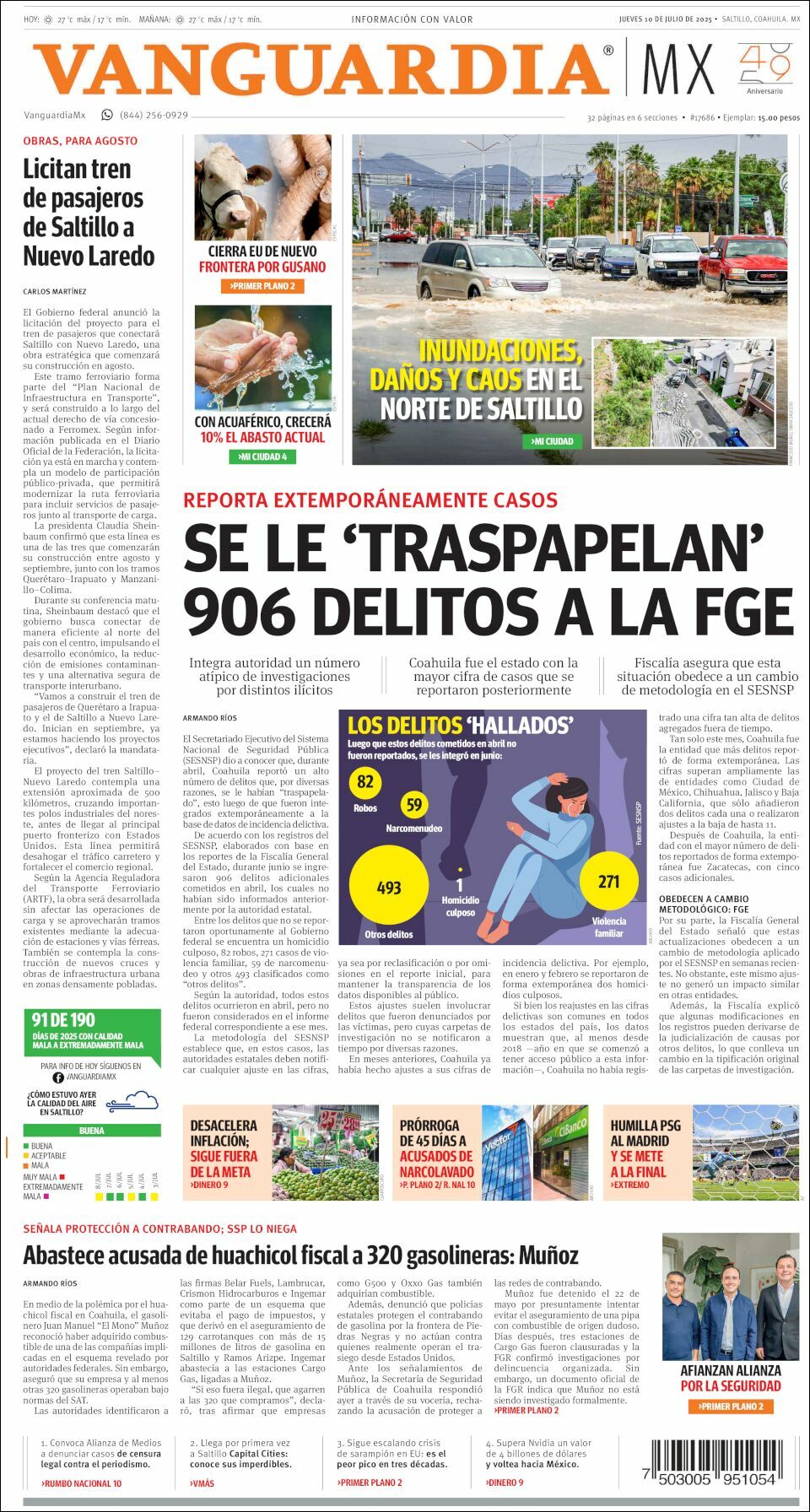 Vanguardia, edición del jueves 10 de julio de 2025 Vanguardia, edición del jueves 10 de julio de 2025