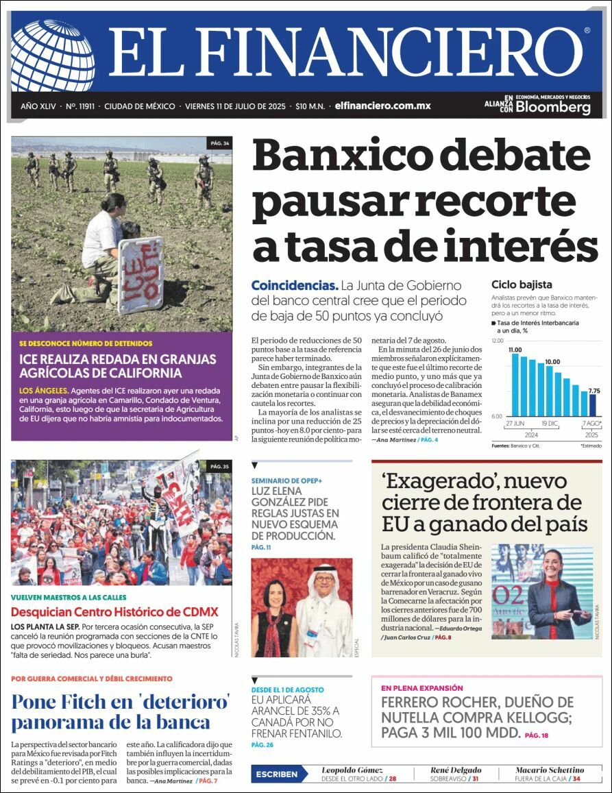 El Financiero, edición del viernes 11 de julio de 2025