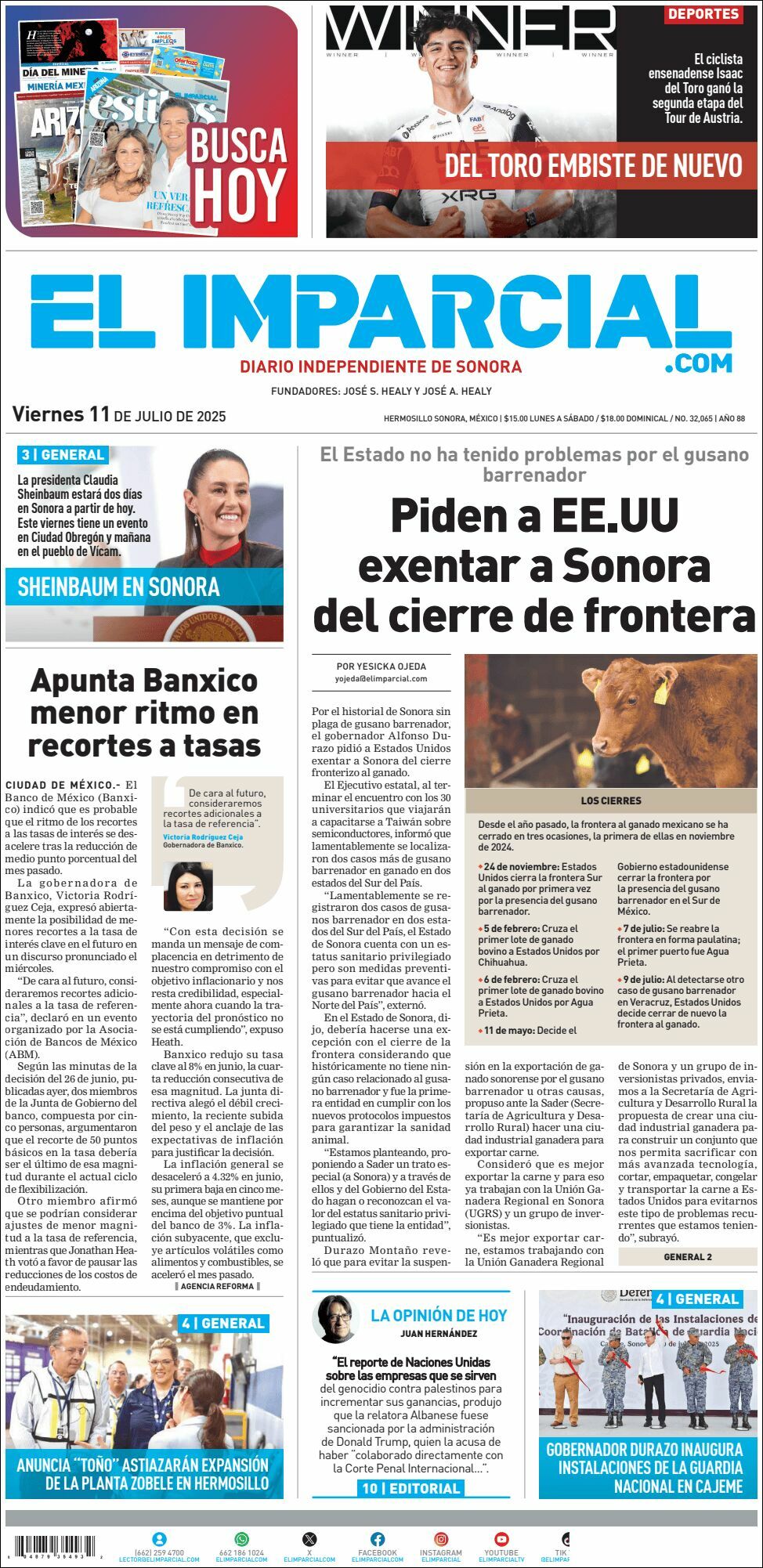 El Imparcial, edición del viernes 11 de julio de 2025