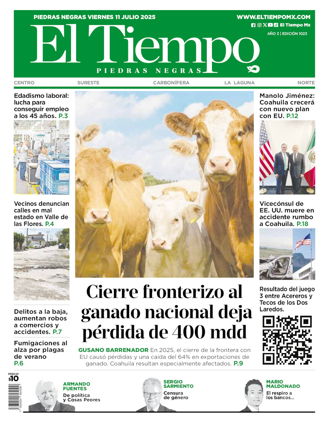 El Tiempo Piedras Negras, edición del viernes 11 de julio de 2025