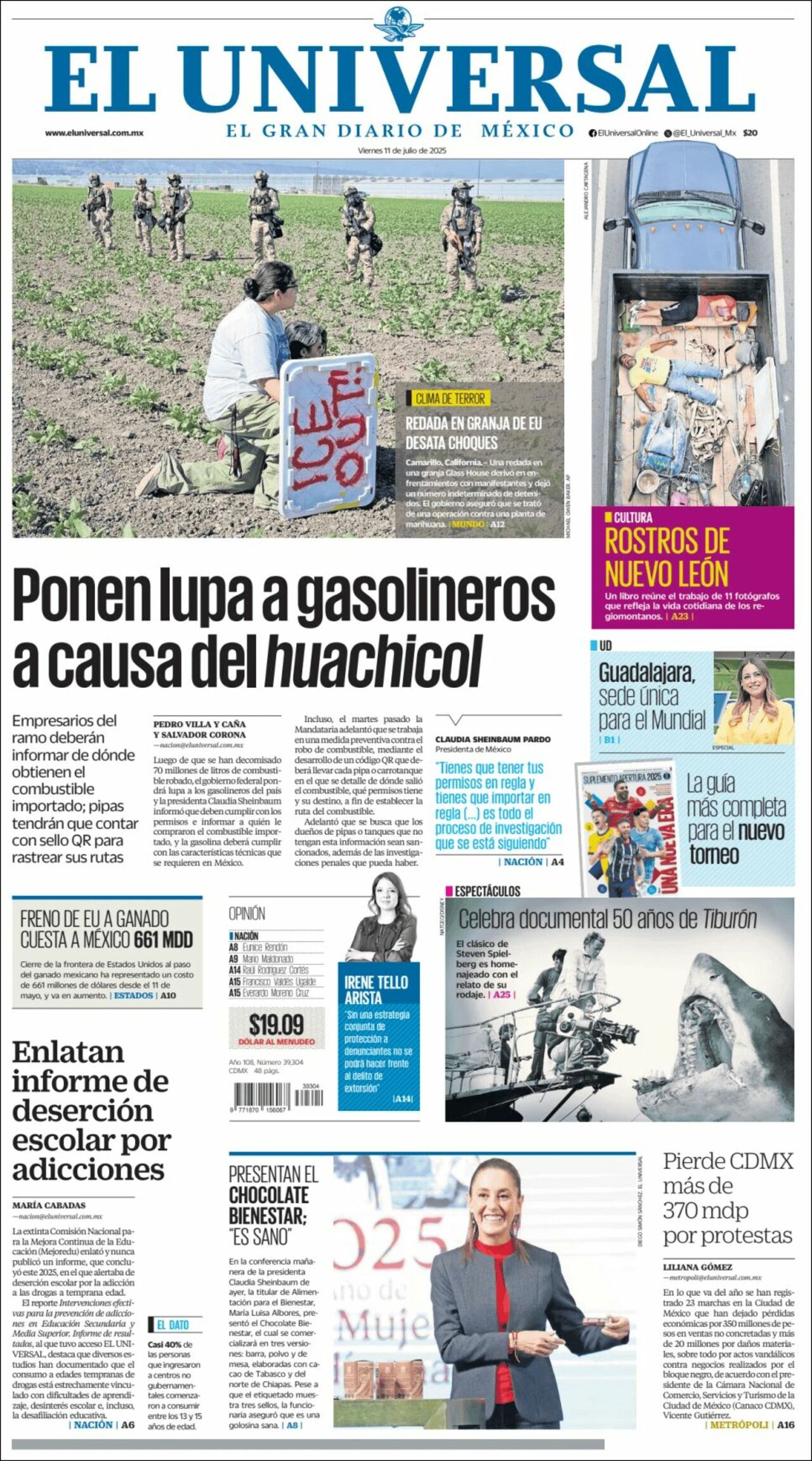 El Universal, edición del viernes 11 de julio de 2025