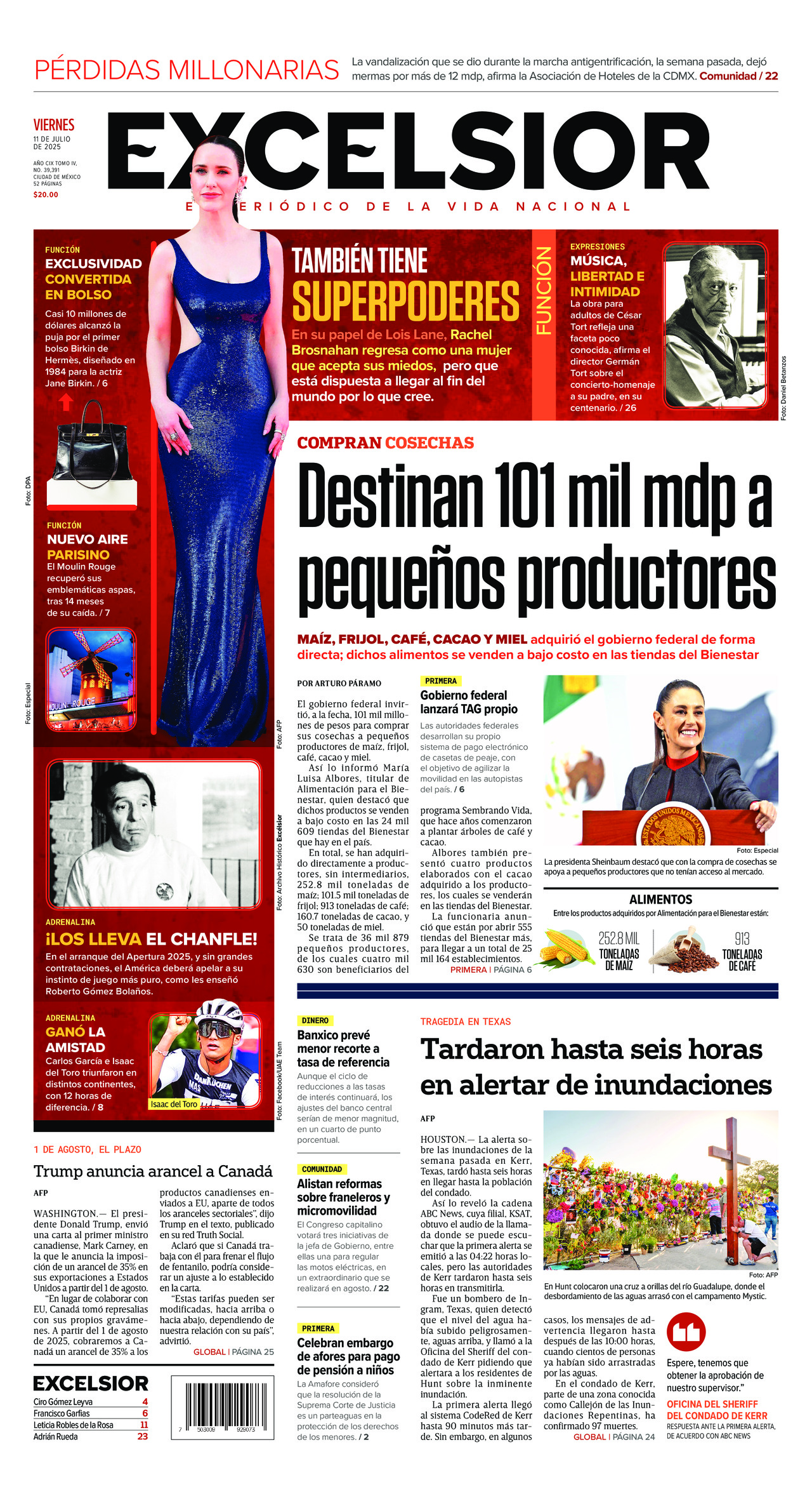 Excelsior, edición del viernes 11 de julio de 2025