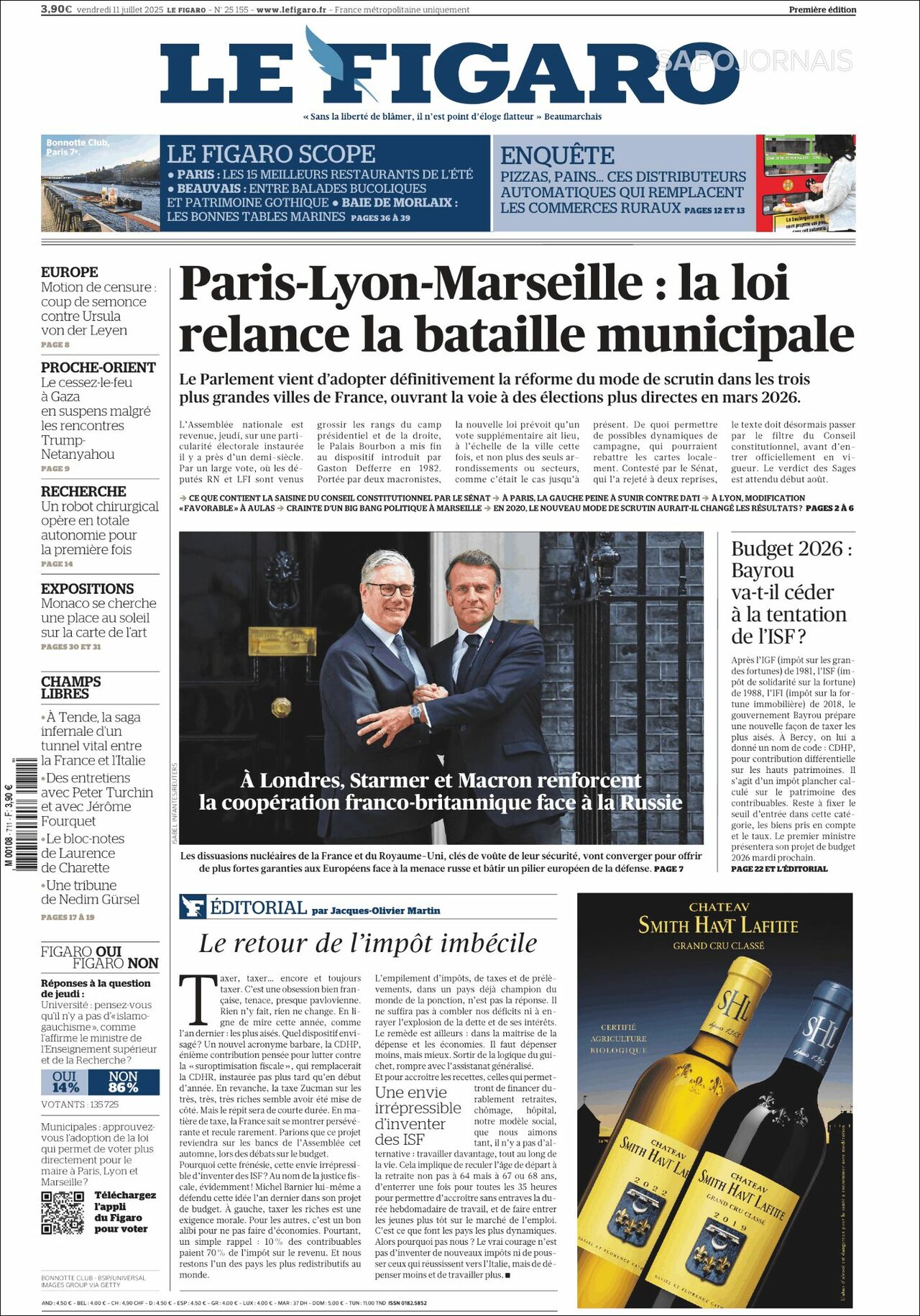 Le Figaro, edición del viernes 11 de julio de 2025