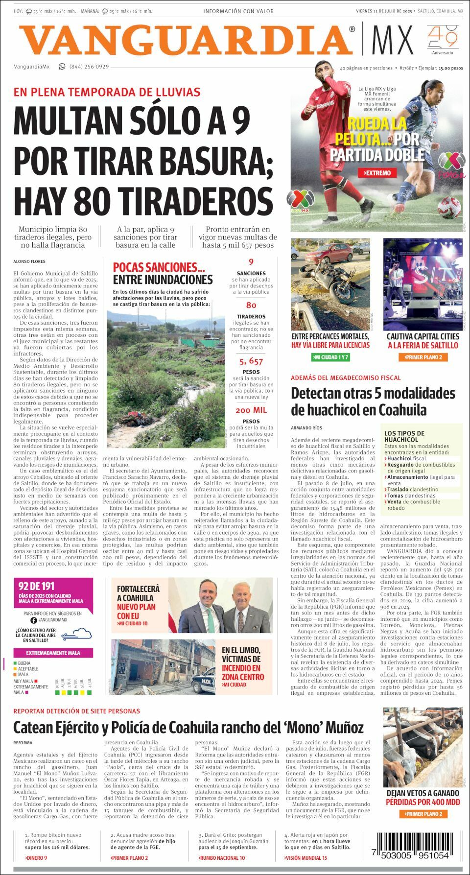 Vanguardia, edición del viernes 11 de julio de 2025
