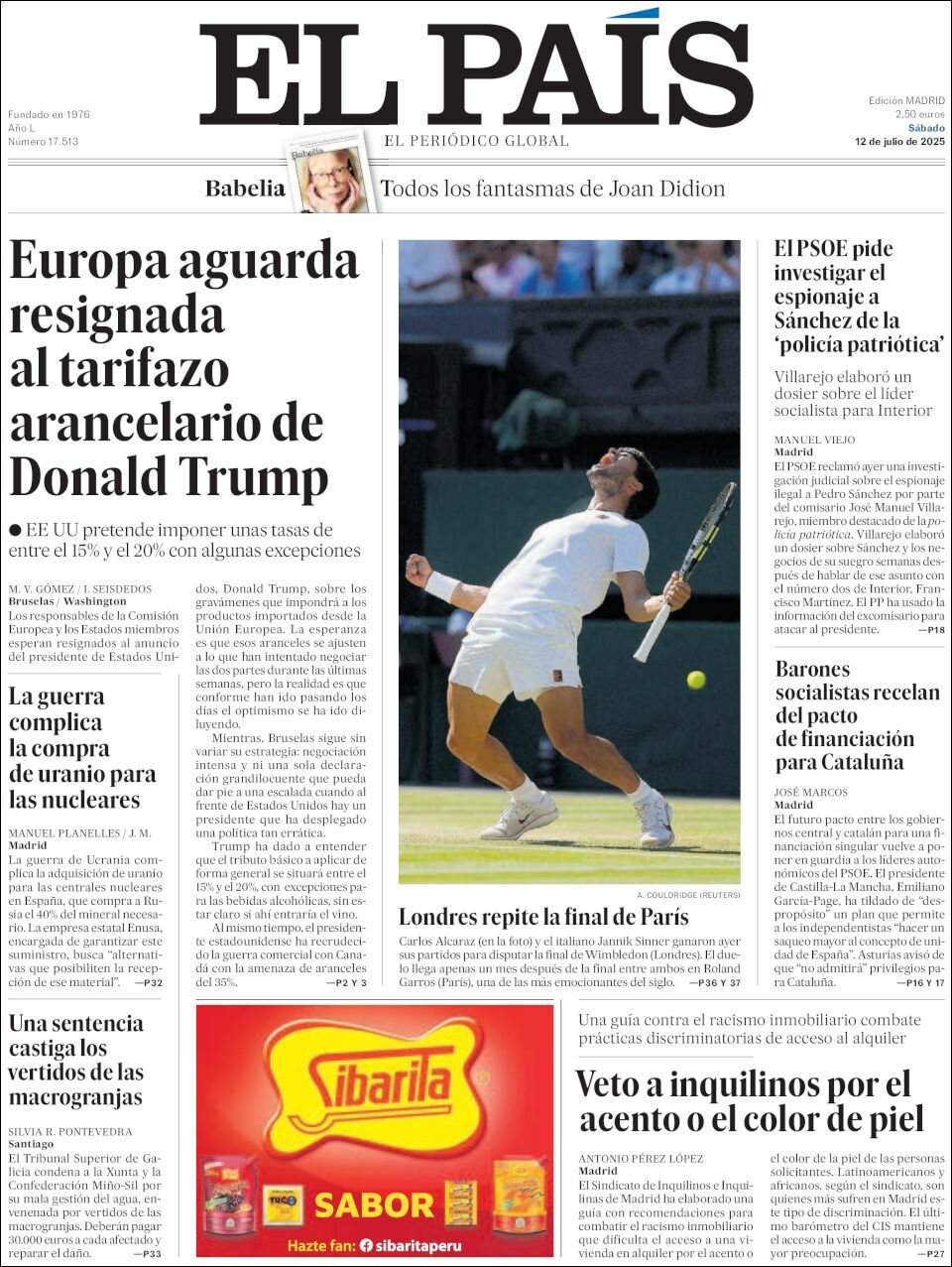 El País, edición del sábado 12 de julio de 2025 El País, edición del sábado 12 de julio de 2025