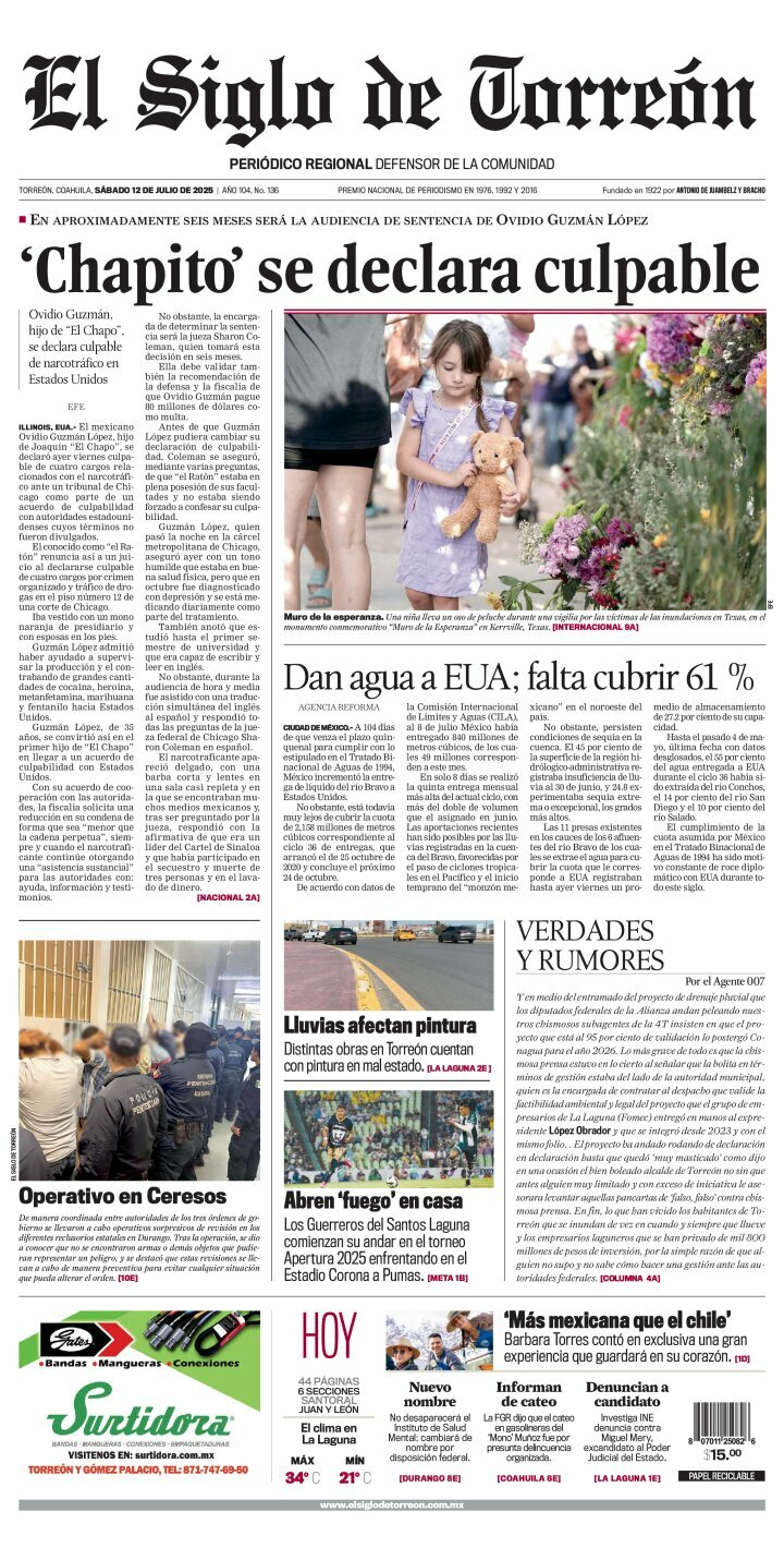 El Siglo de Torreón, edición del sábado 12 de julio de 2025 El Siglo de Torreón, edición del sábado 12 de julio de 2025