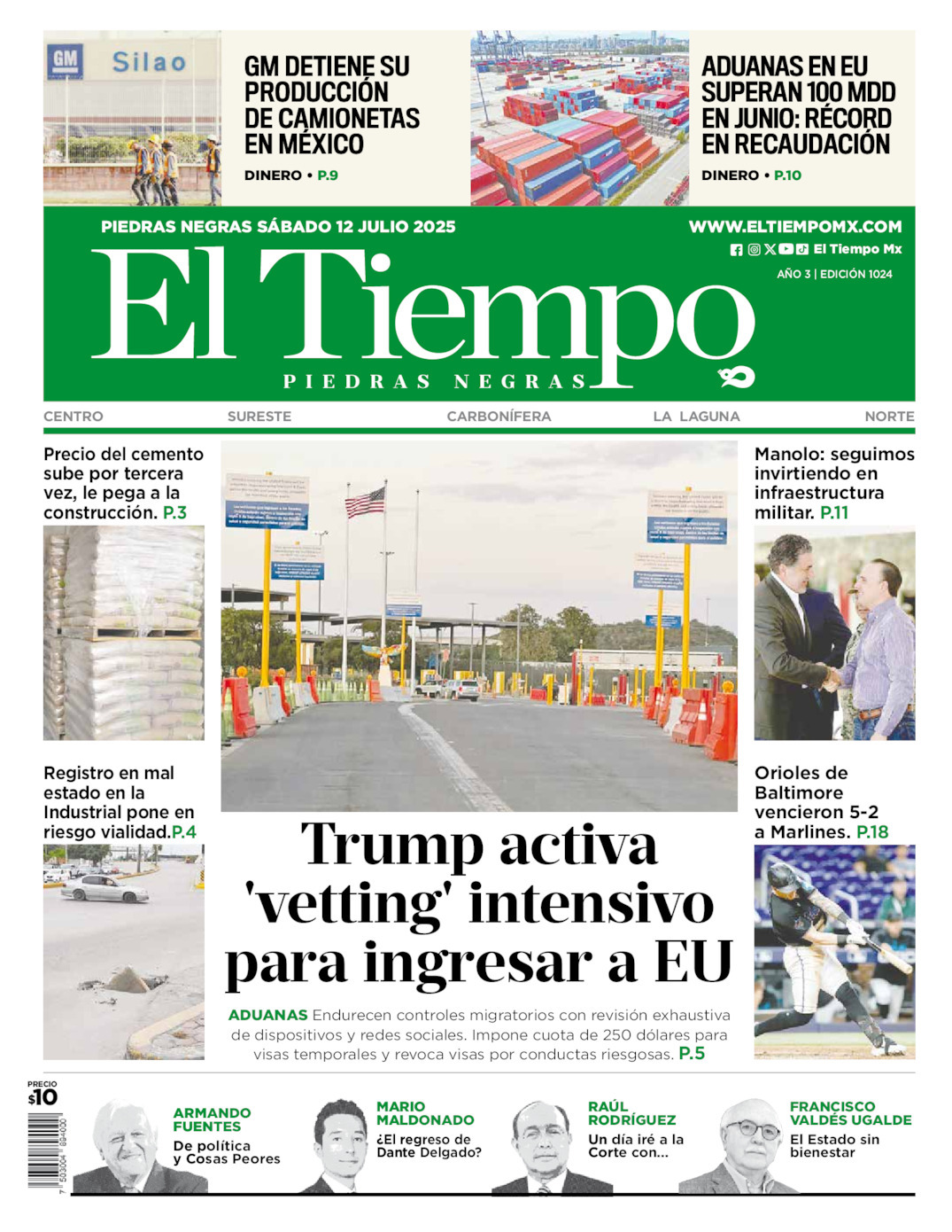 El Tiempo Piedras Negras, edición del sábado 12 de julio de 2025 El Tiempo Piedras Negras, edición del sábado 12 de julio de 2025