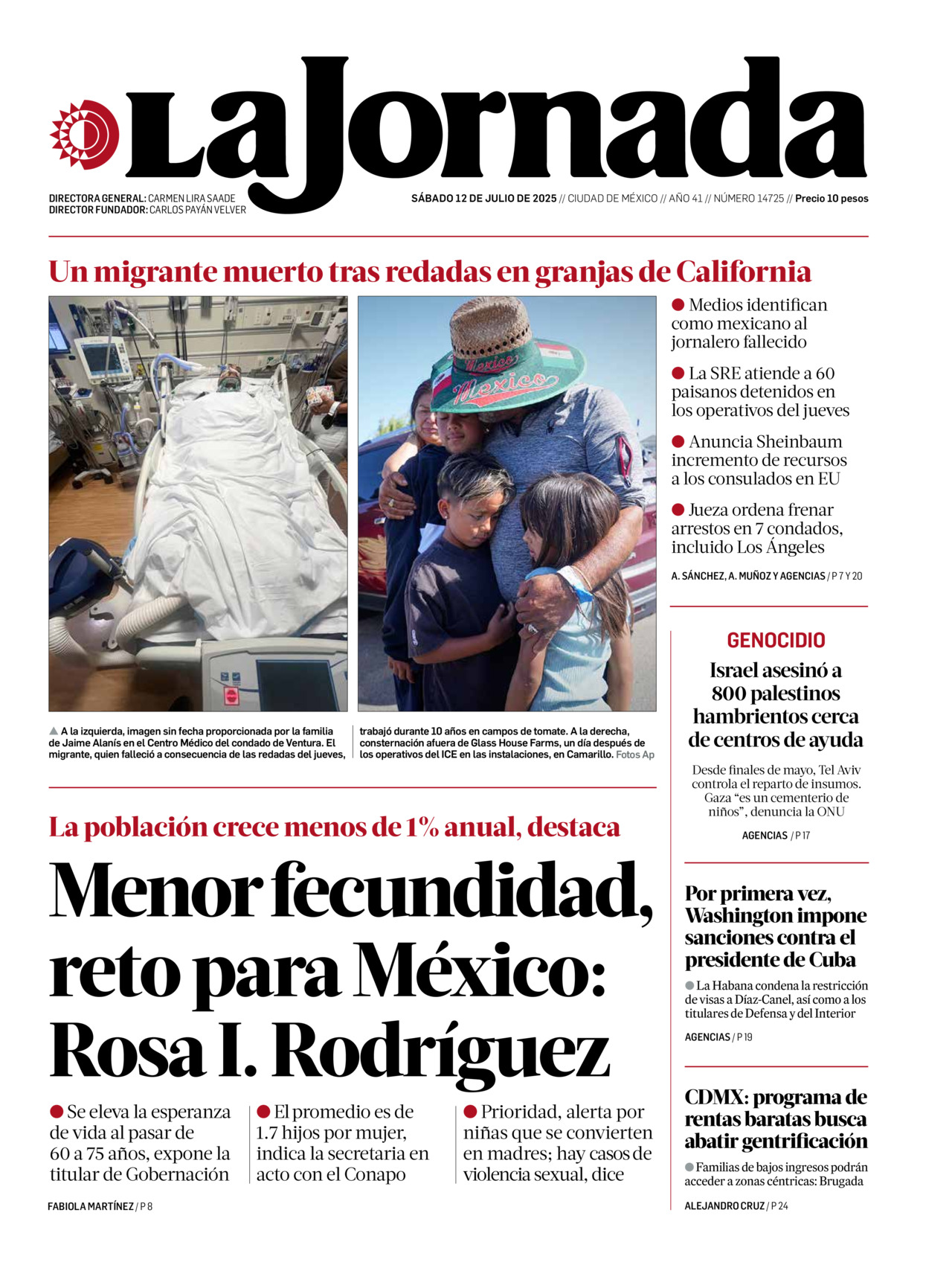 La Jornada, edición del sábado 12 de julio de 2025 La Jornada, edición del sábado 12 de julio de 2025
