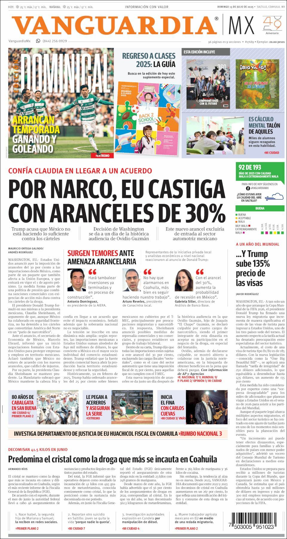 Vanguardia, edición del domingo 13 de julio de 2025 Vanguardia, edición del domingo 13 de julio de 2025