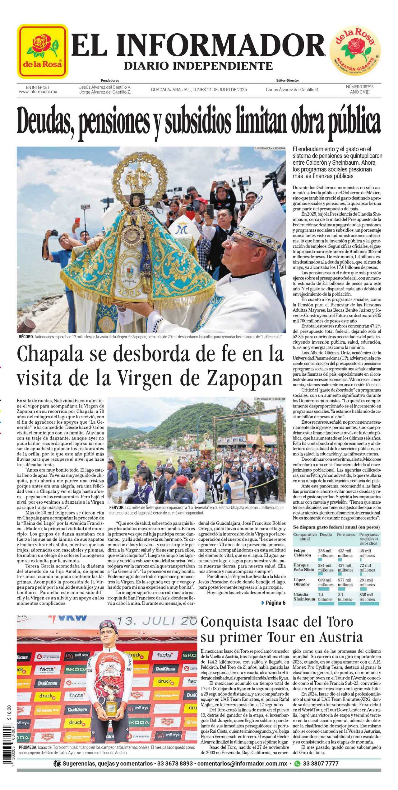 El Informador, edición del lunes 14 de julio de 2025 El Informador, edición del lunes 14 de julio de 2025