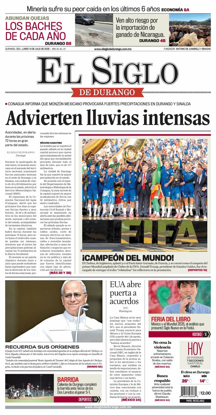 El Siglo de Durango, edición del lunes 14 de julio de 2025 El Siglo de Durango, edición del lunes 14 de julio de 2025