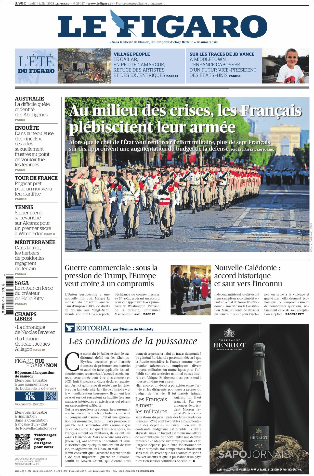 Le Figaro, edición del lunes 14 de julio de 2025 Le Figaro, edición del lunes 14 de julio de 2025
