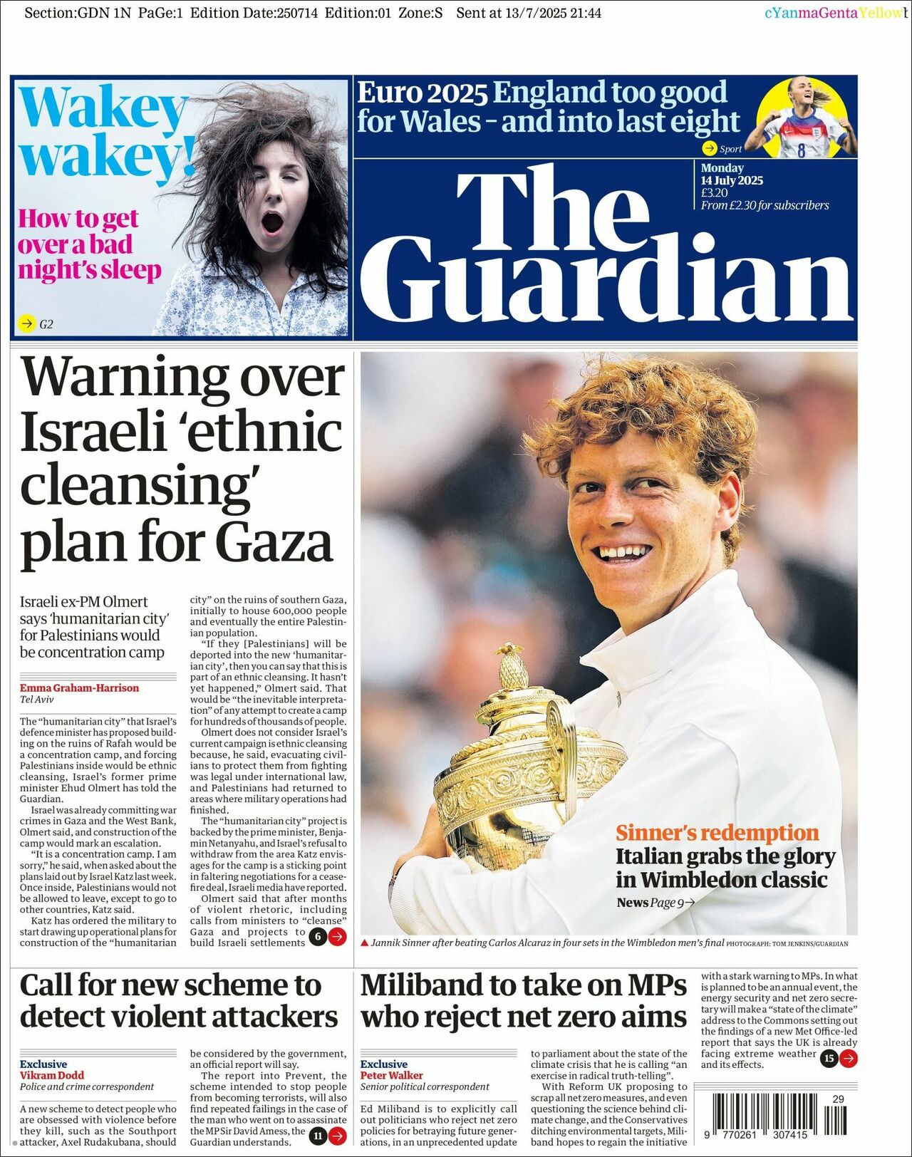 The Guardian, edición del lunes 14 de julio de 2025 The Guardian, edición del lunes 14 de julio de 2025