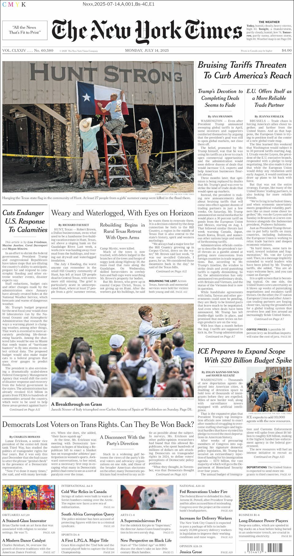 The New York Times, edición del lunes 14 de julio de 2025 The New York Times, edición del lunes 14 de julio de 2025