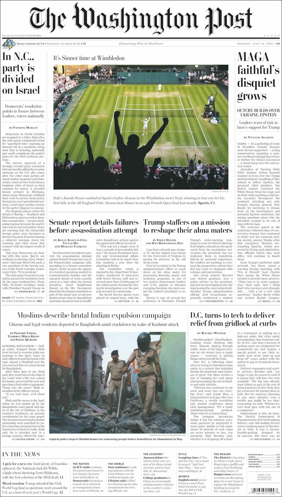 The Washington Post, edición del lunes 14 de julio de 2025 The Washington Post, edición del lunes 14 de julio de 2025